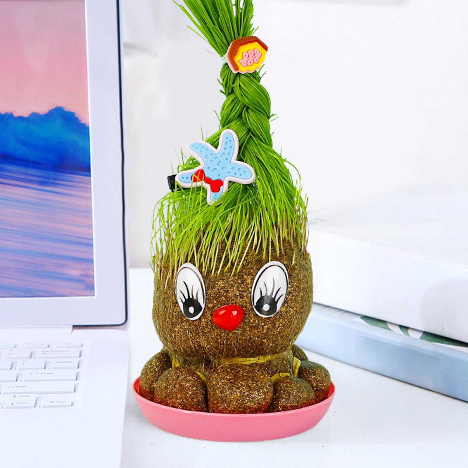 Amazon.co.jp: 草の頭の人形の植物、成長する草の頭の人形 - 鉢植えの